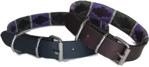 Gaucho Dog Collar Hunter Green and Purple Black or Brown Leather Options