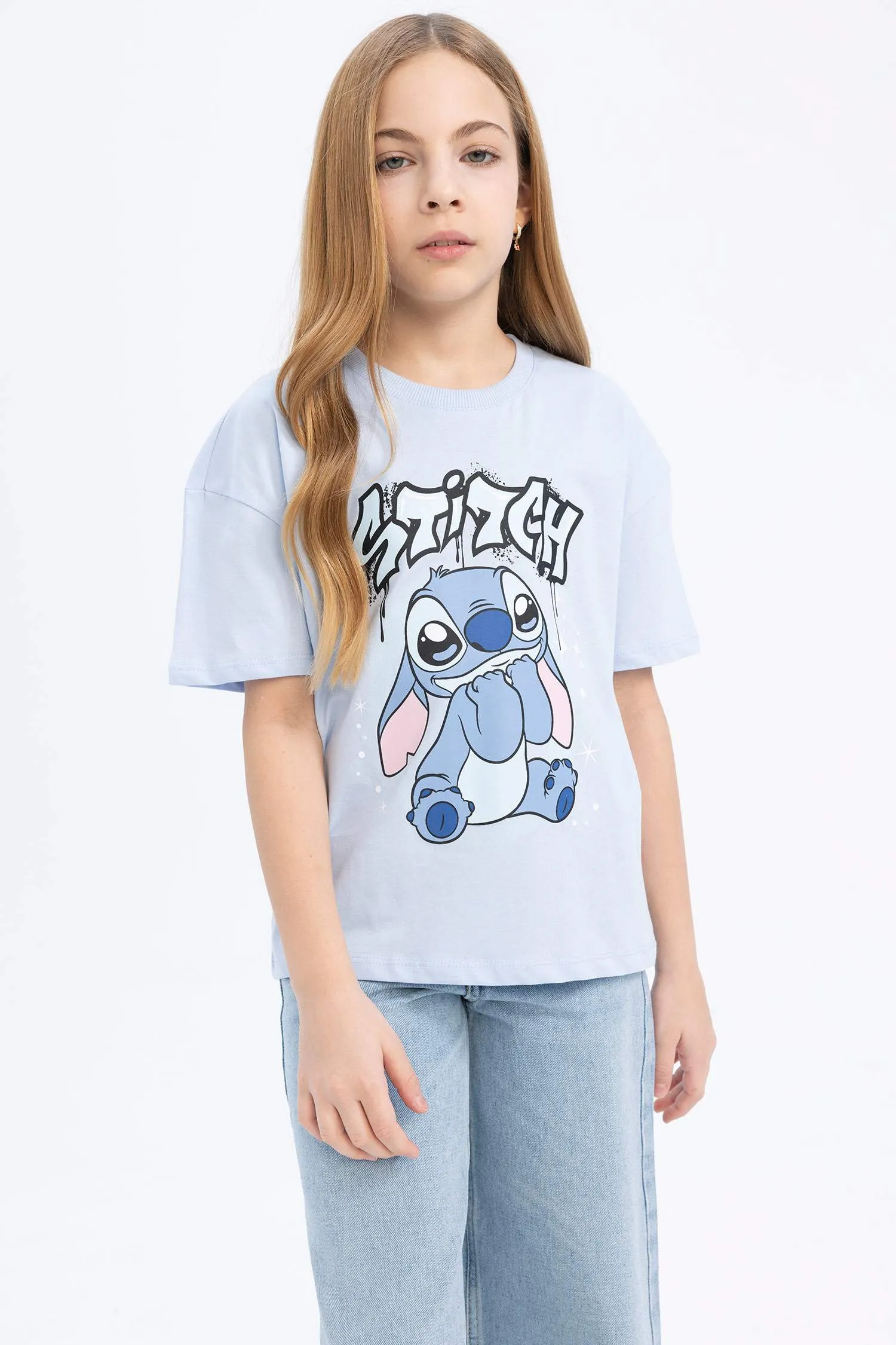 Girl Boy Disney Lilo & Stitch Relax Fit Cycling Collar Short Sleeve T-Shirt