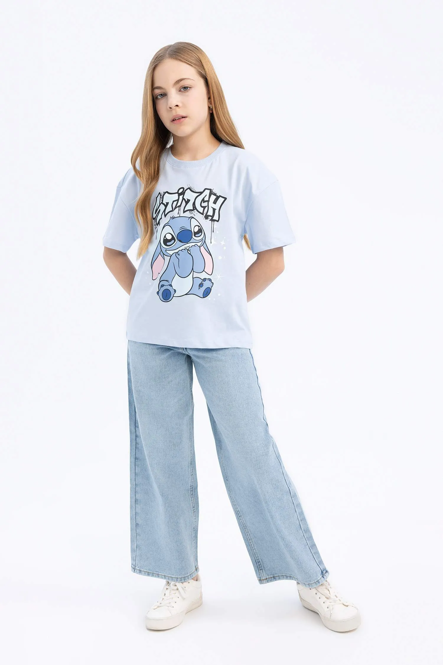 Girl Boy Disney Lilo & Stitch Relax Fit Cycling Collar Short Sleeve T-Shirt