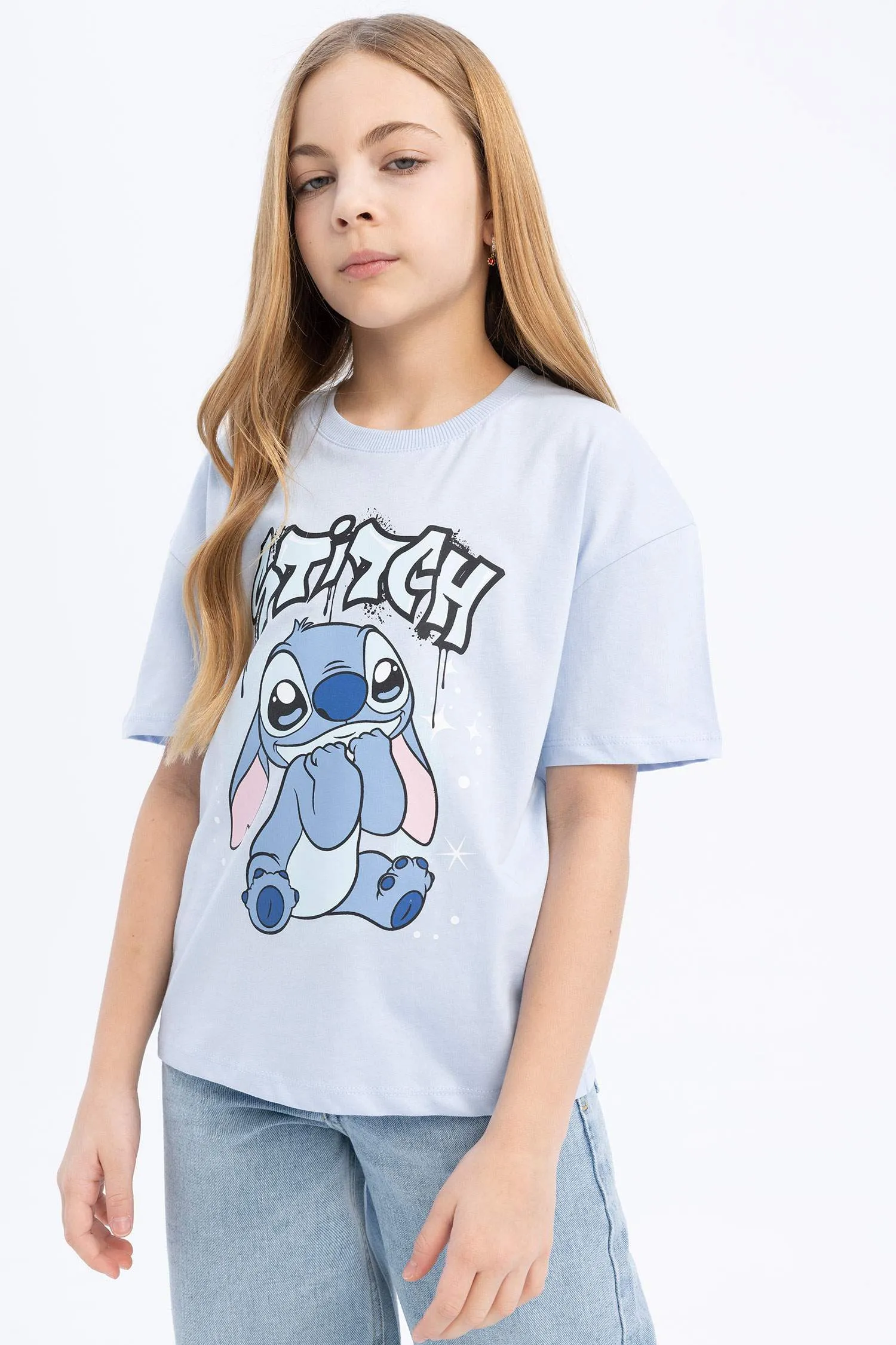 Girl Boy Disney Lilo & Stitch Relax Fit Cycling Collar Short Sleeve T-Shirt