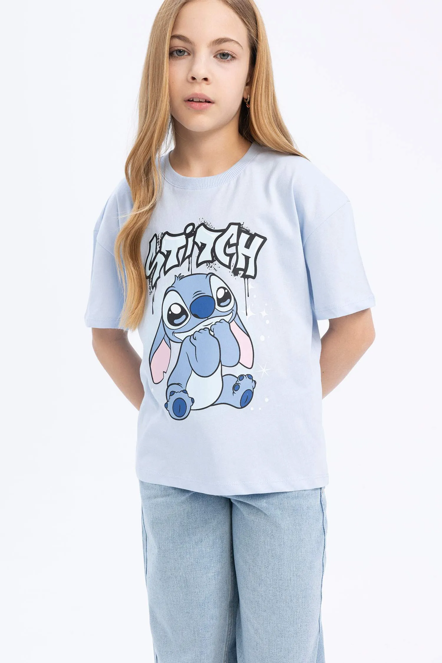 Girl Boy Disney Lilo & Stitch Relax Fit Cycling Collar Short Sleeve T-Shirt