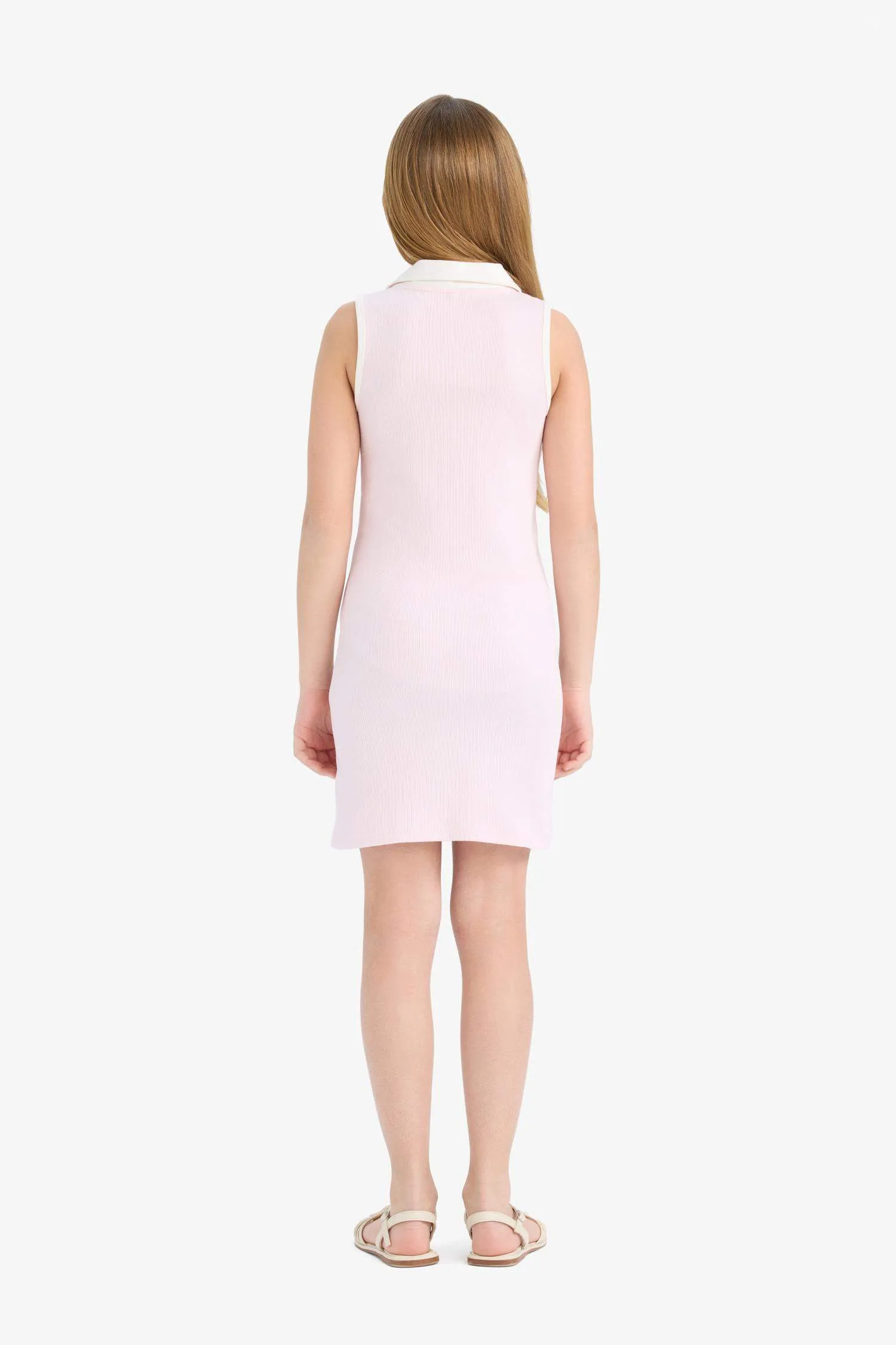 Girl Polo Neck Printed Corduroy Sleeveless Dress