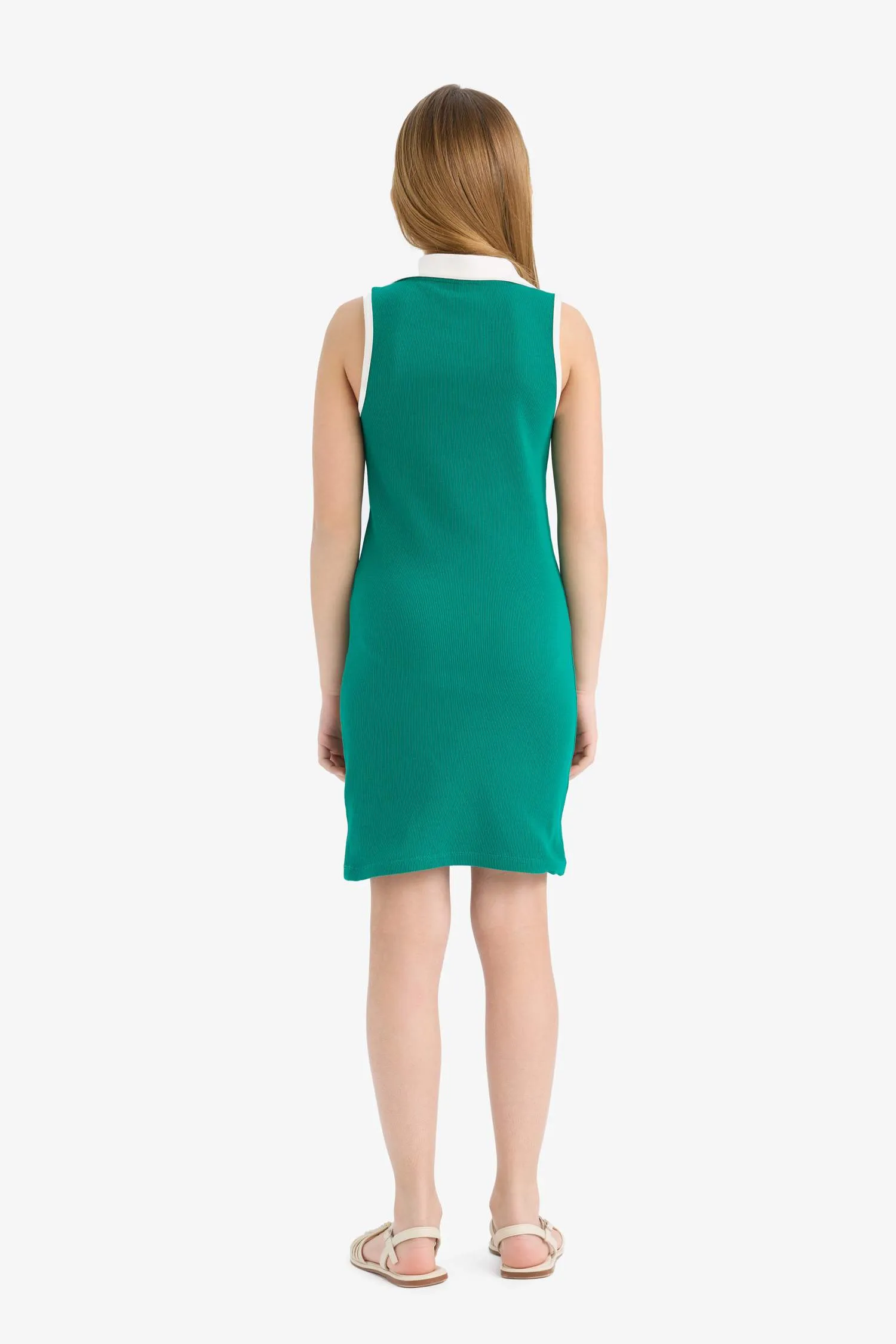 Girl Polo Neck Printed Corduroy Sleeveless Dress