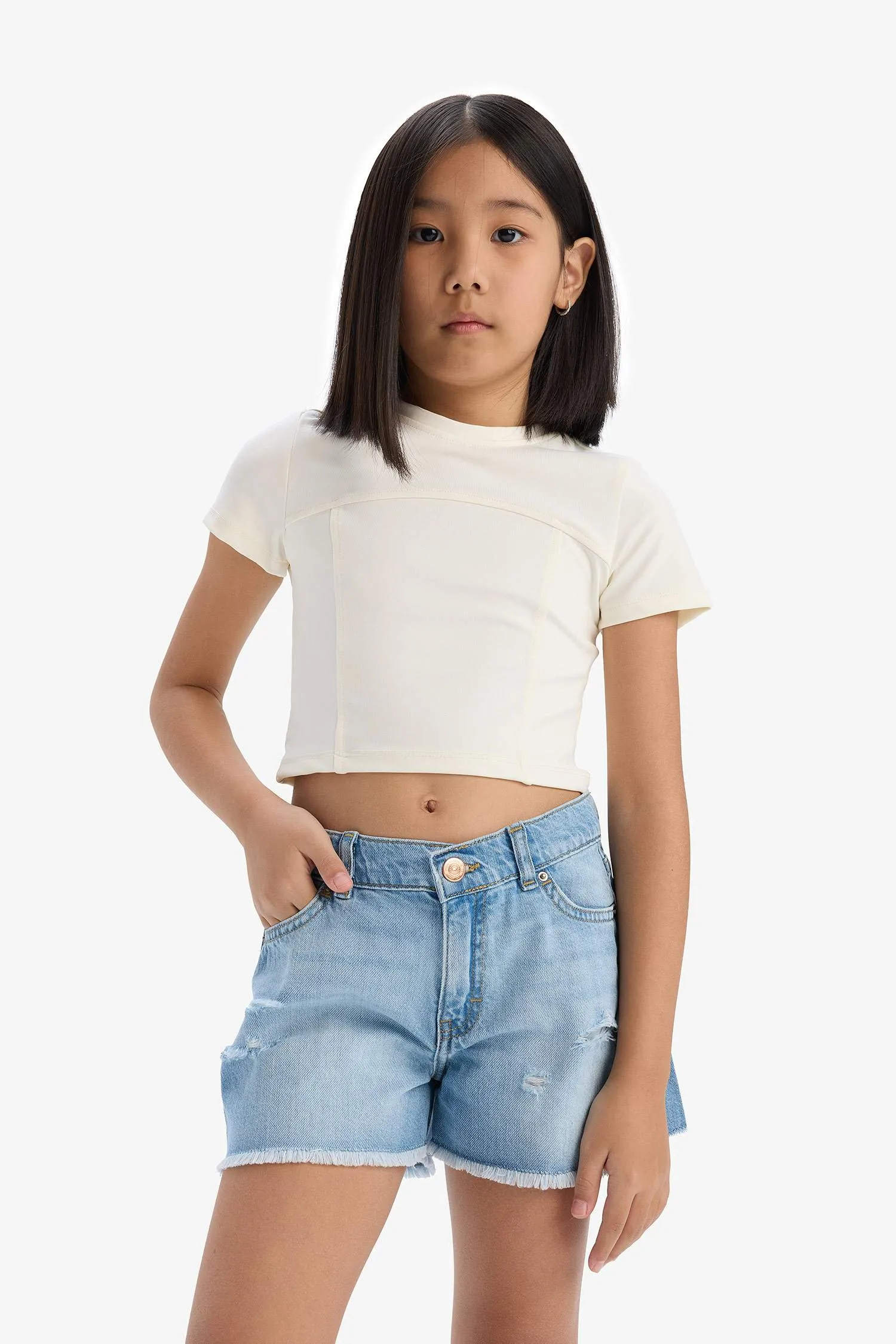 Girl Ripped Detailed Cotton Shorts