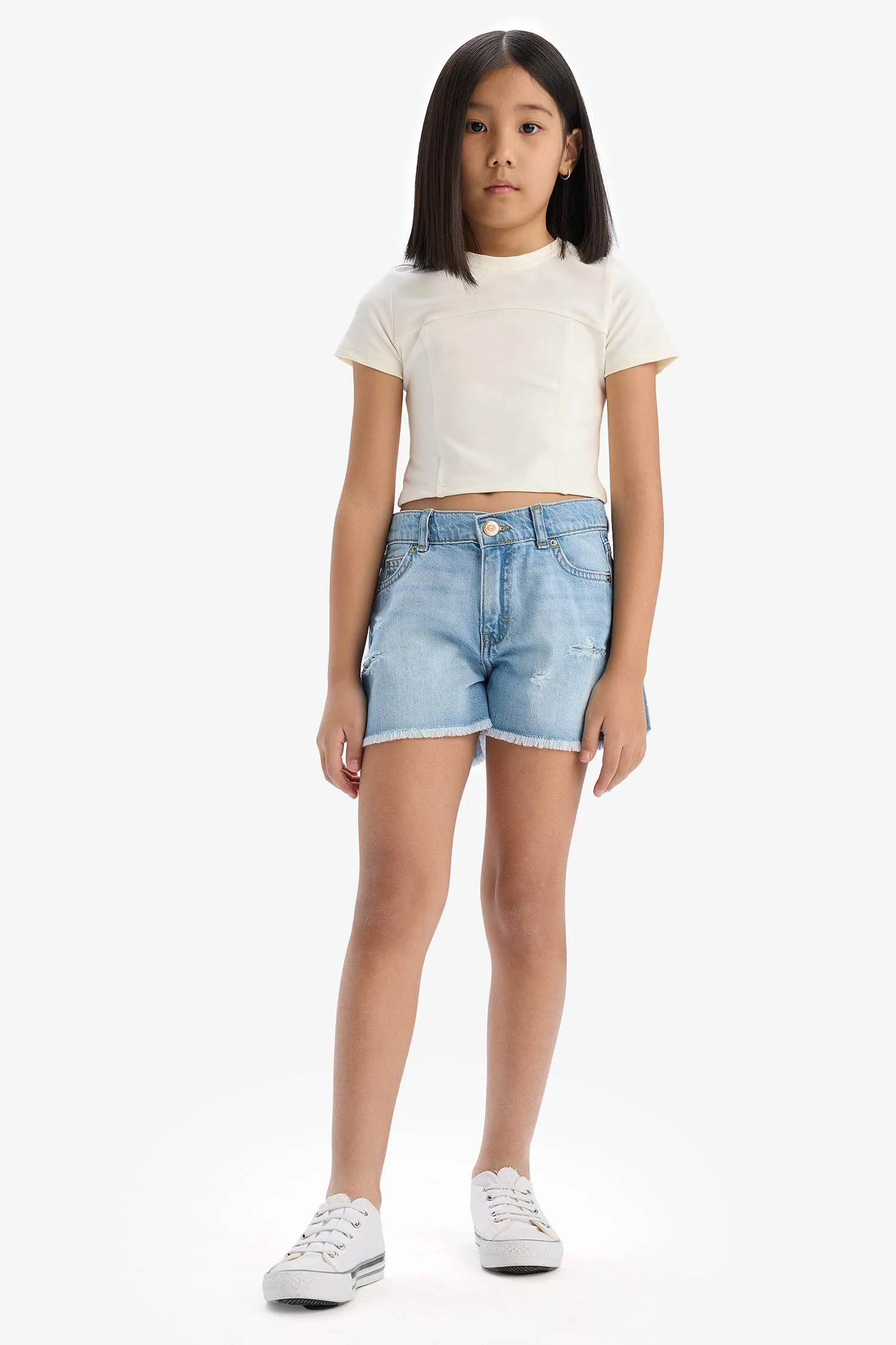 Girl Ripped Detailed Cotton Shorts