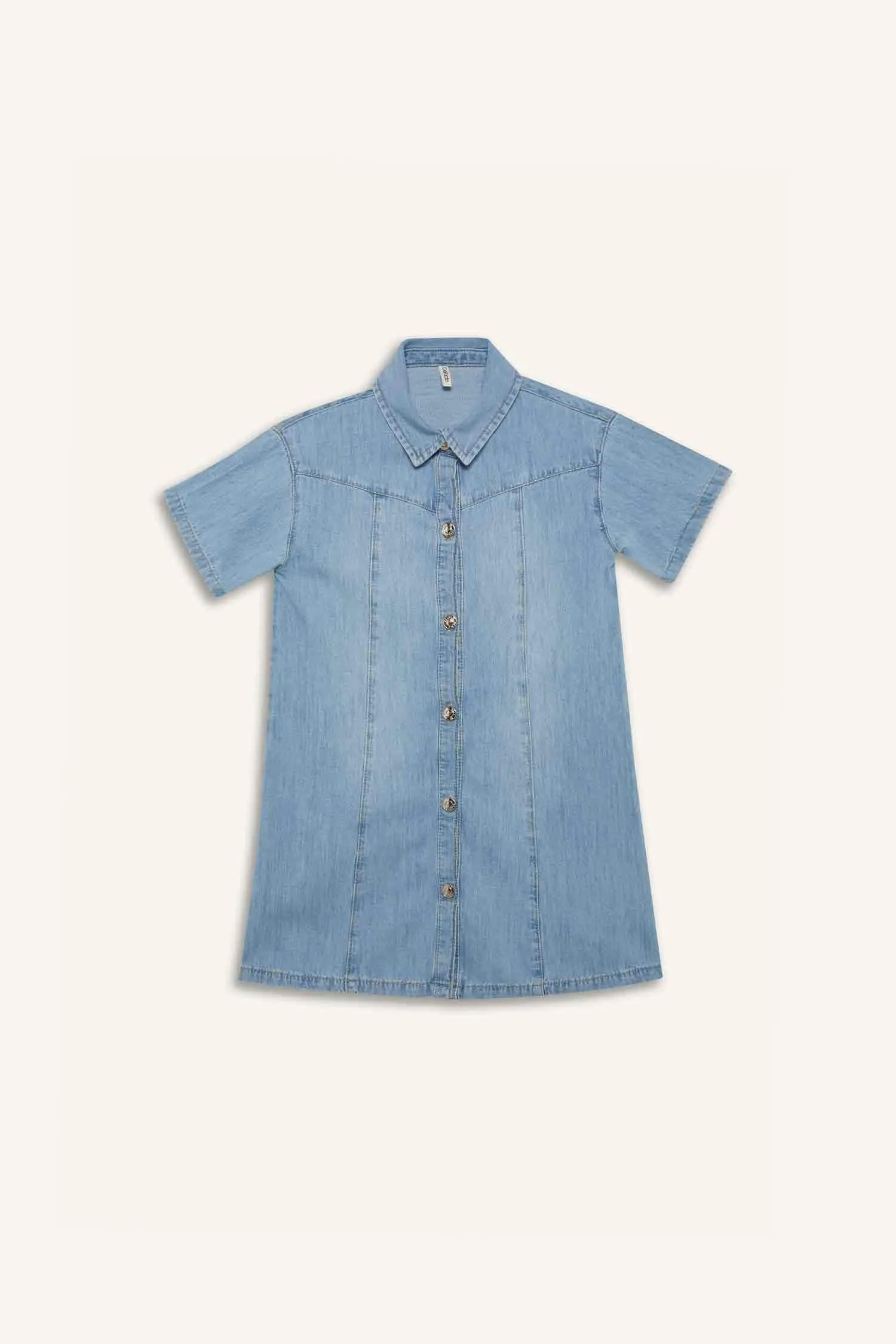 Girl Shirt Collar Short Sleeve Cotton Jean Dress
