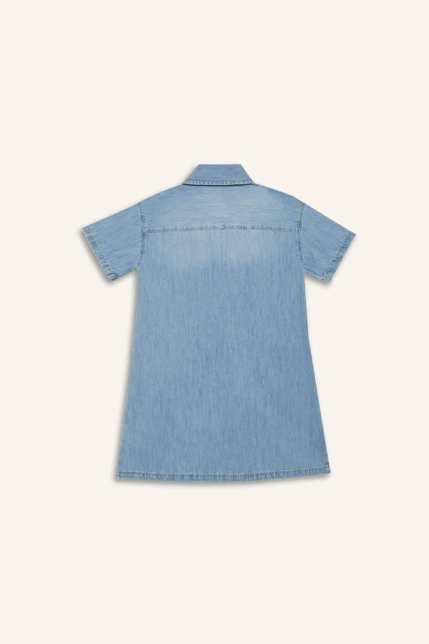 Girl Shirt Collar Short Sleeve Cotton Jean Dress