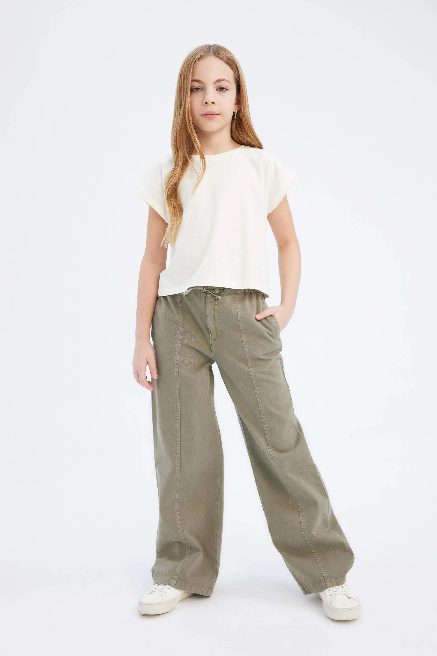 Girl Wide Leg Cotton Cargo Jeans