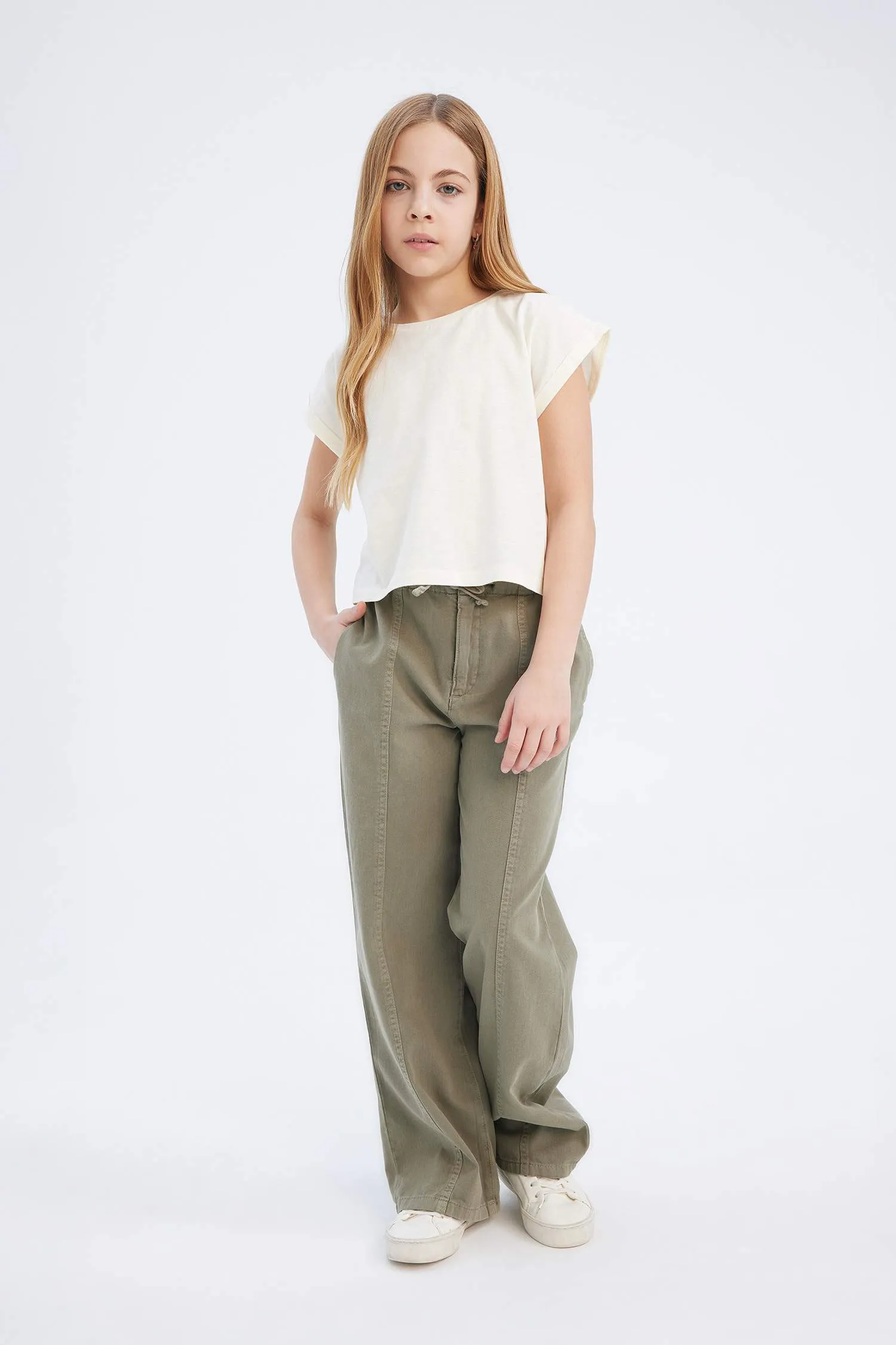 Girl Wide Leg Cotton Cargo Jeans