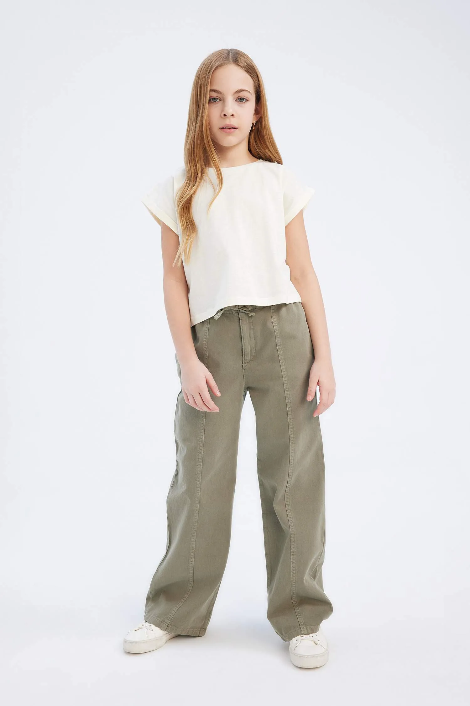 Girl Wide Leg Cotton Cargo Jeans