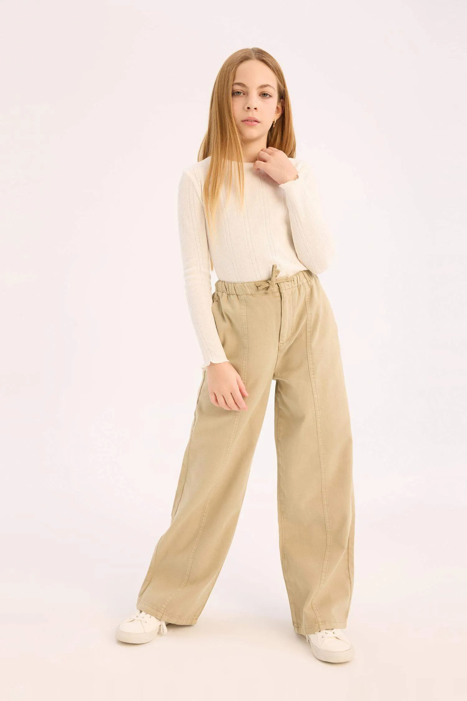 Girl Wide Leg Cotton Cargo Jeans