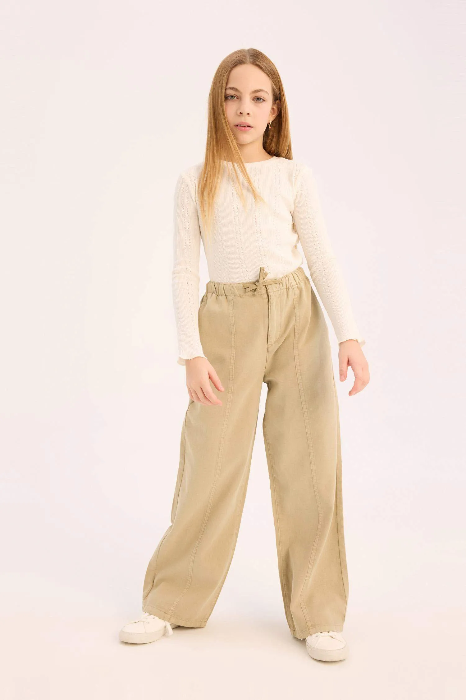 Girl Wide Leg Cotton Cargo Jeans