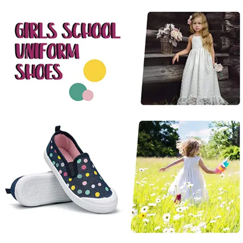 Girls Boys Slip On Lazy Toddler Canvas Sneakers Black Dots -- K KomForme