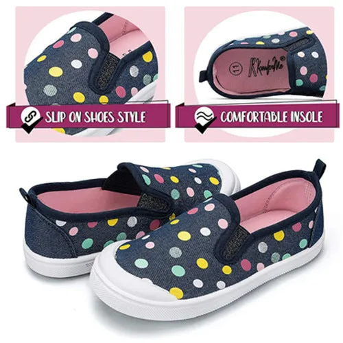 Girls Boys Slip On Lazy Toddler Canvas Sneakers Black Dots -- K KomForme