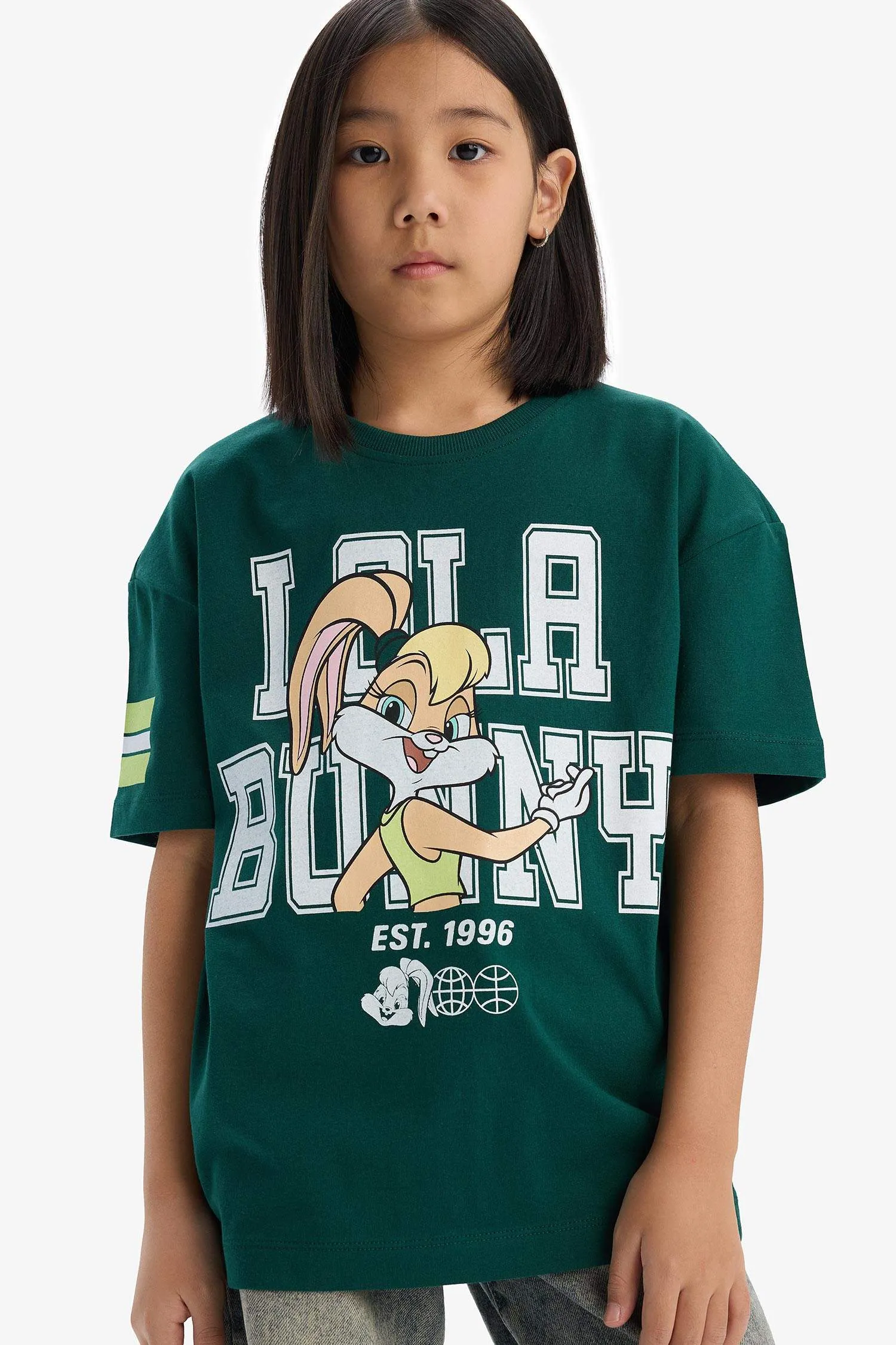 Girls Looney Tunes Oversize Wide Mold Bike Collar Short Sleeve T-shirt