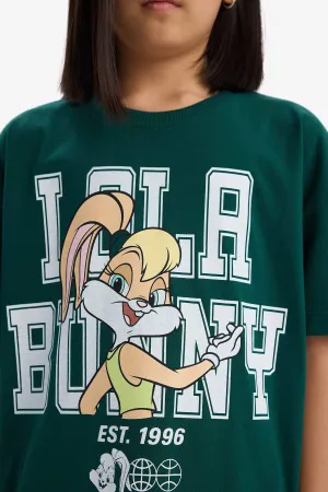 Girls Looney Tunes Oversize Wide Mold Bike Collar Short Sleeve T-shirt