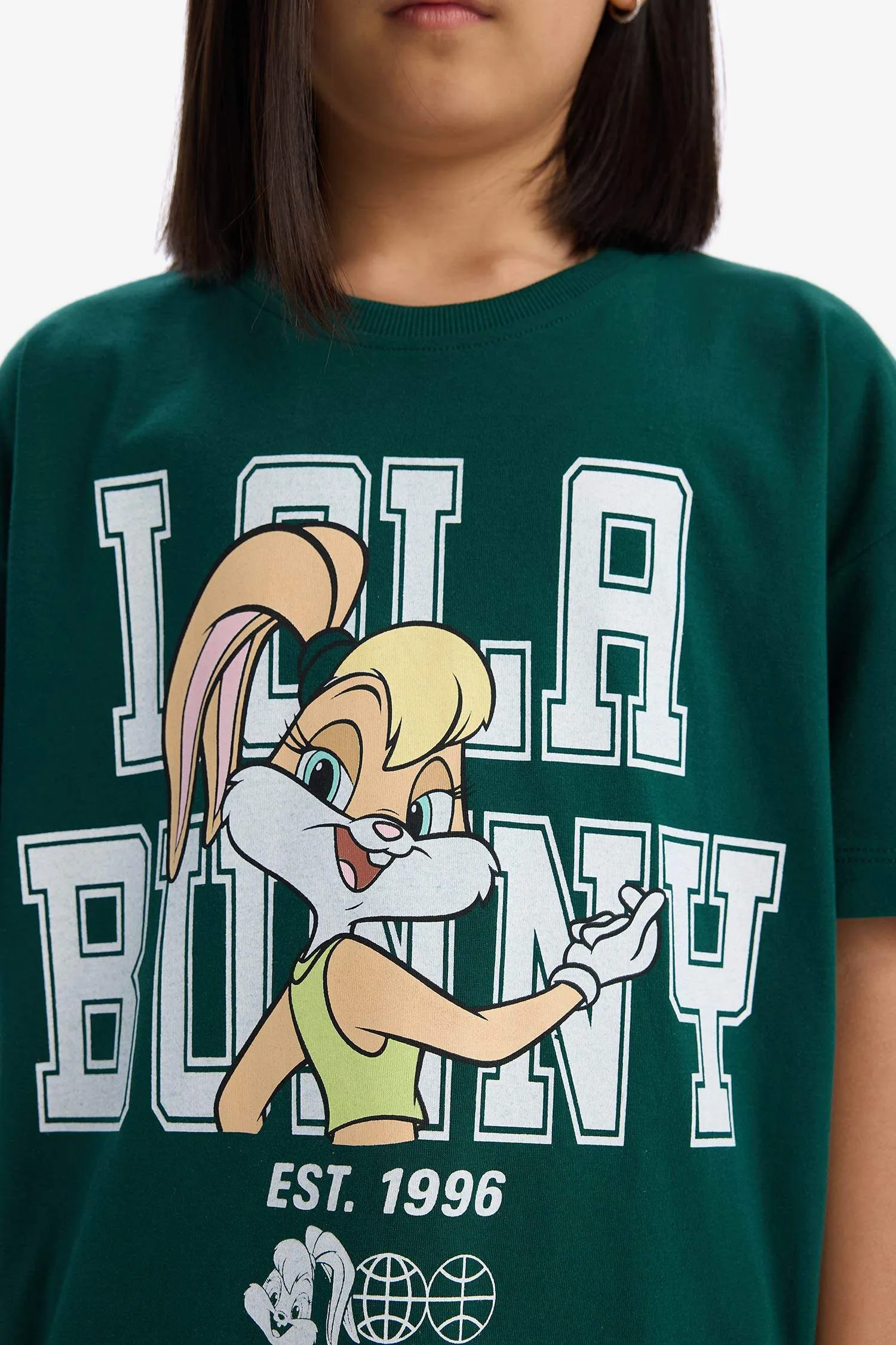 Girls Looney Tunes Oversize Wide Mold Bike Collar Short Sleeve T-shirt
