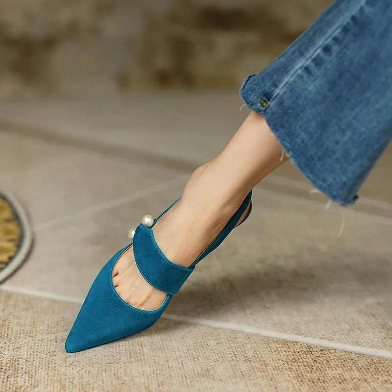 goosudu Party Prom Women Slingbacks Pumps Summer New Kid Suede Sandals Fashion Pointed Toe High Heels Shoes Woman Heels for Women