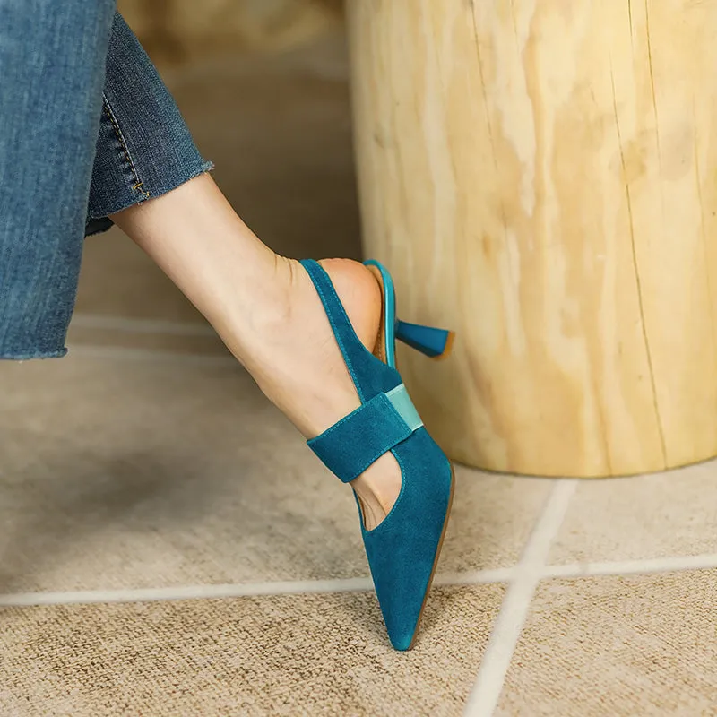goosudu Party Prom Women Slingbacks Pumps Summer New Kid Suede Sandals Fashion Pointed Toe High Heels Shoes Woman Heels for Women