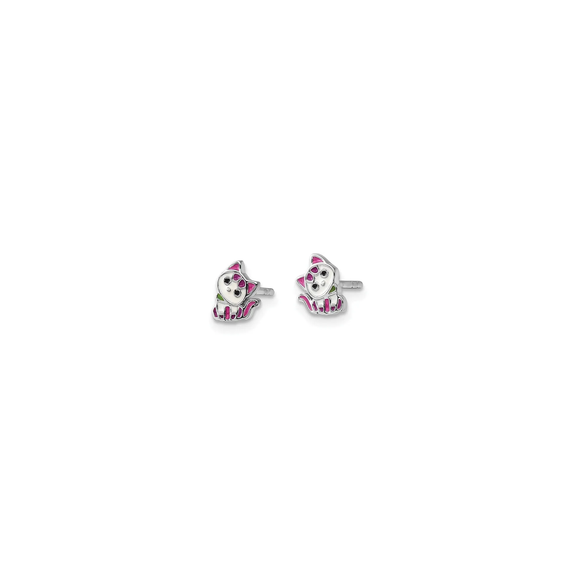 Hot Pink Kitty Stud Earrings (Silver)
