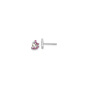 Hot Pink Kitty Stud Earrings (Silver)