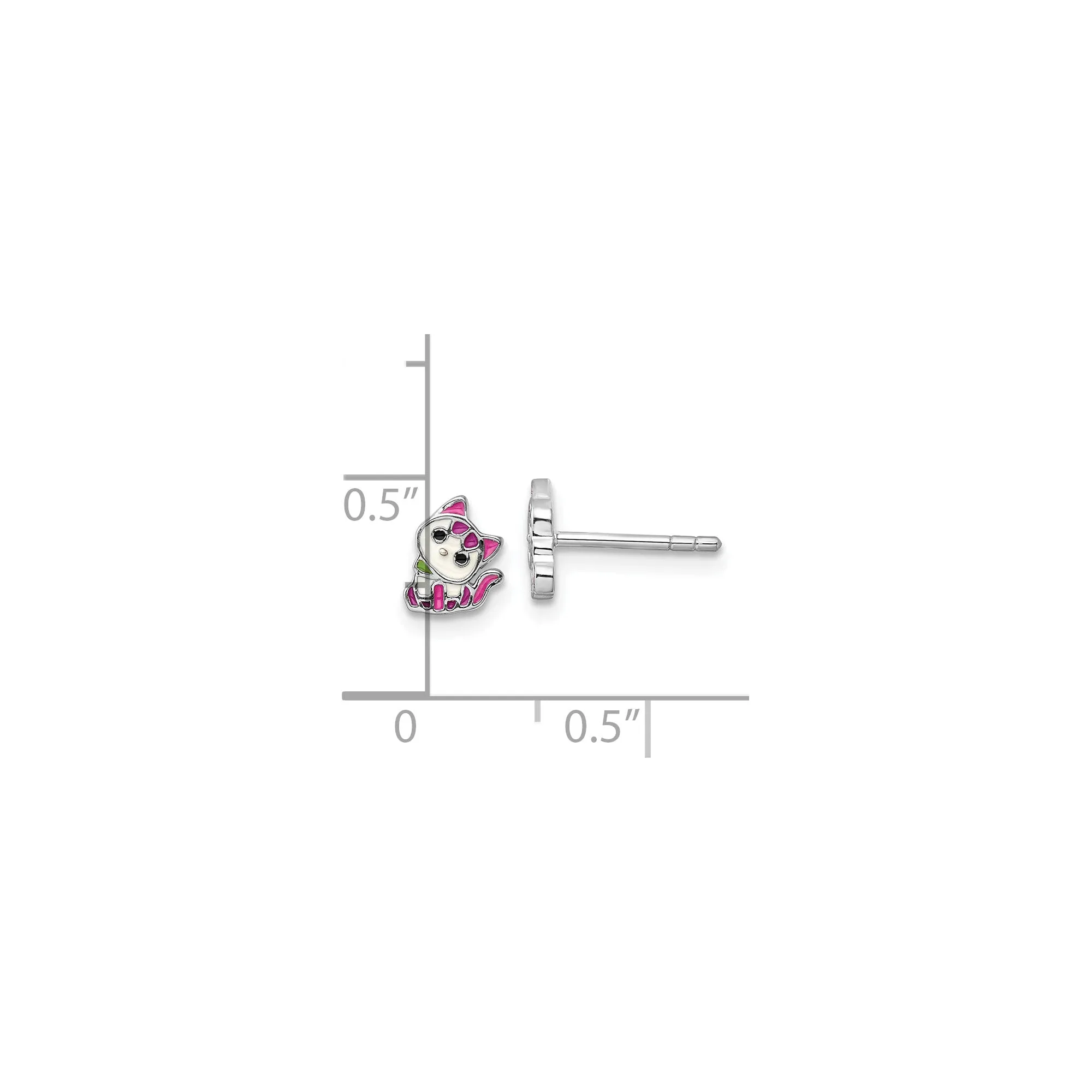 Hot Pink Kitty Stud Earrings (Silver)
