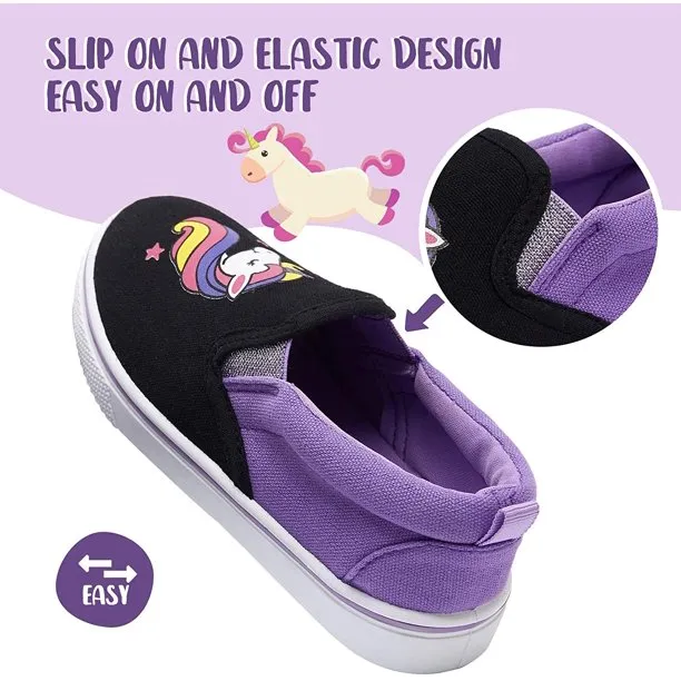 K KomForme Kid Black Unicorn Casual Canvas Shoes Size 10 Toddler Girl