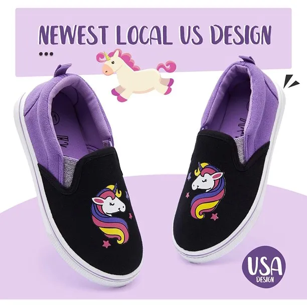 K KomForme Kid Black Unicorn Casual Canvas Shoes Size 10 Toddler Girl