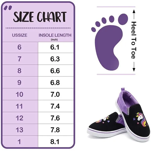 K KomForme Kid Black Unicorn Casual Canvas Shoes Size 10 Toddler Girl
