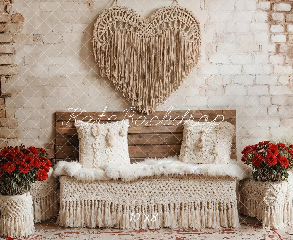 Kate Valentine Boho Heart Vintage Wall Fleece Backdrop Designed by Emetselch