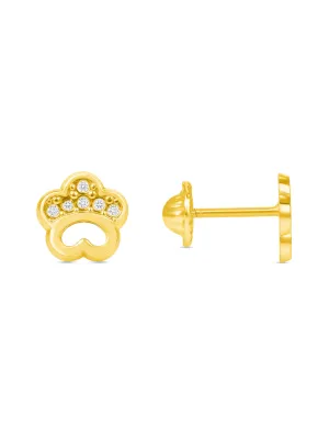 Kid CZ Paw Stud Earrings 14K