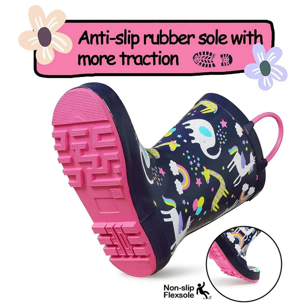 Kids Girl Boy Rain Boots Black Unicorn  - KKOMFORME