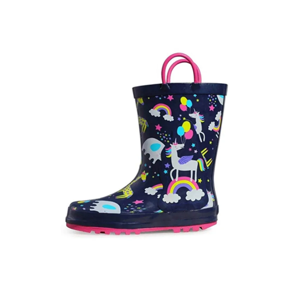 Kids Girl Boy Rain Boots Black Unicorn  - KKOMFORME