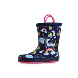 Kids Girl Boy Rain Boots Black Unicorn  - KKOMFORME