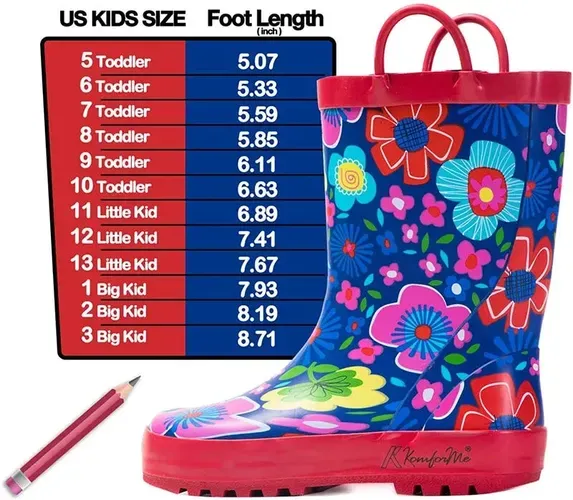Kids Girl Boy Rain Boots Colorful Flowers- KKOMFORME
