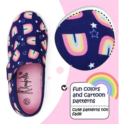 Kids Loafer Flat Slip On Canvas Sneakers Navy Rainbow - KKOMFORME