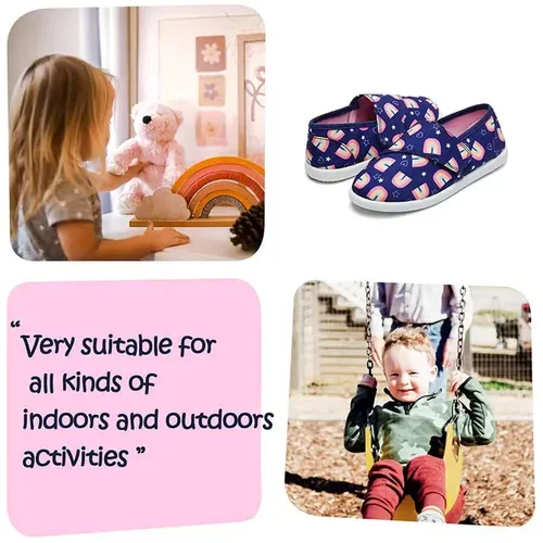 Kids Loafer Flat Slip On Canvas Sneakers Navy Rainbow - KKOMFORME