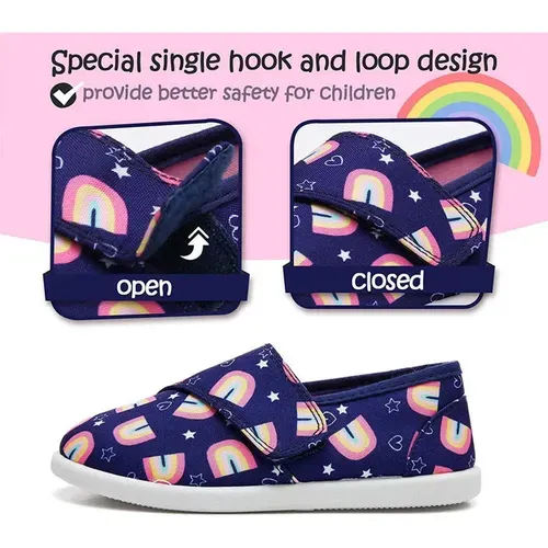 Kids Loafer Flat Slip On Canvas Sneakers Navy Rainbow - KKOMFORME