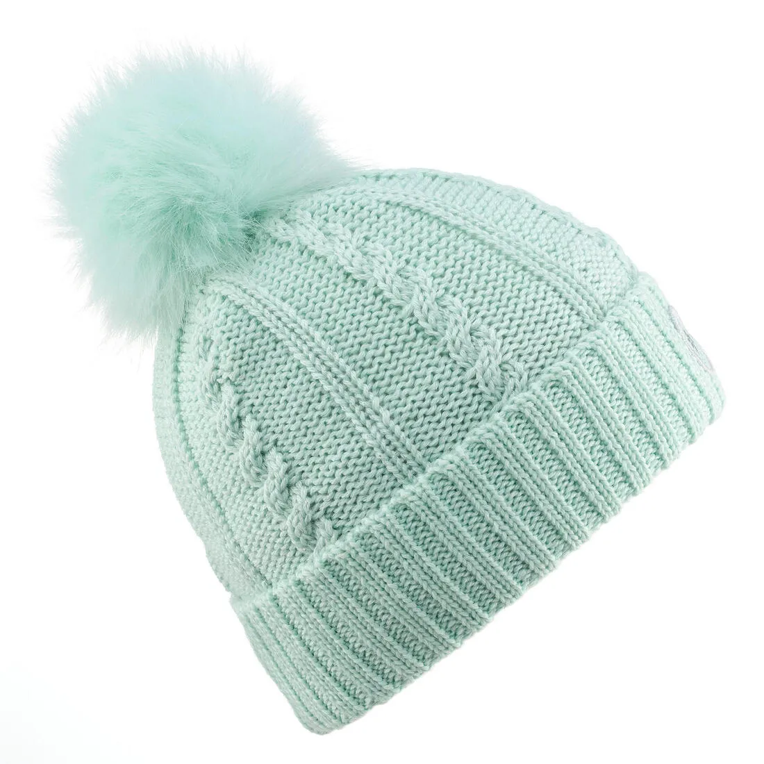 KIDS’ SKI HAT - CABLE-KNIT FUR WOOL - PALE