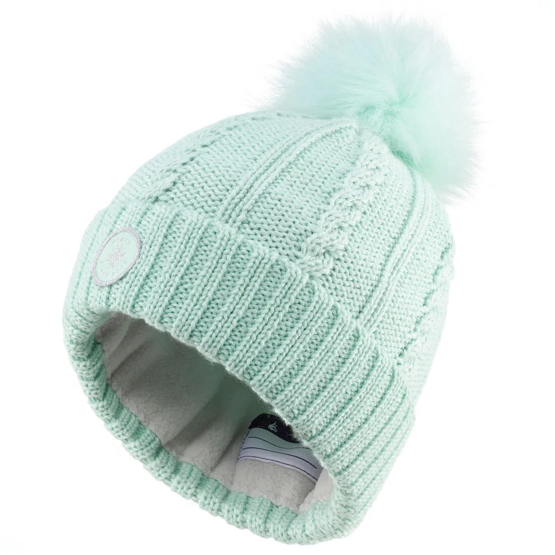 KIDS’ SKI HAT - CABLE-KNIT FUR WOOL - PALE
