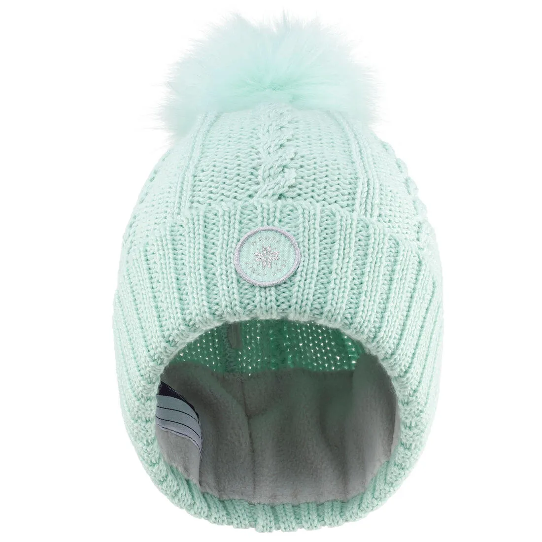 KIDS’ SKI HAT - CABLE-KNIT FUR WOOL - PALE