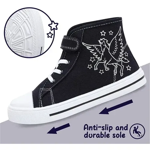 Kids Sneakers High-top Canvas Shoes Black Unincorn - KKOMFORME