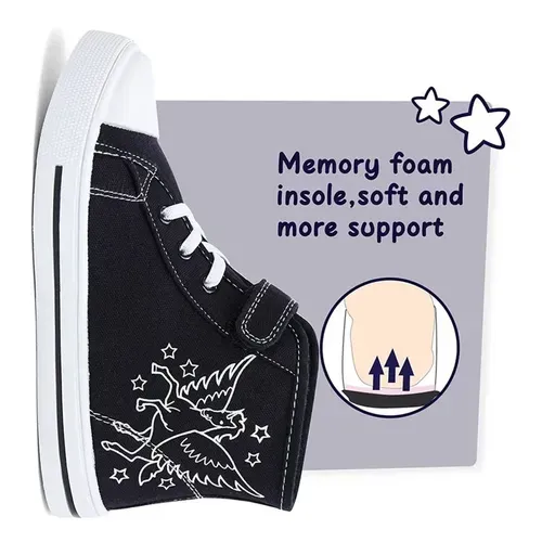 Kids Sneakers High-top Canvas Shoes Black Unincorn - KKOMFORME