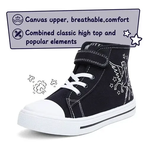 Kids Sneakers High-top Canvas Shoes Black Unincorn - KKOMFORME