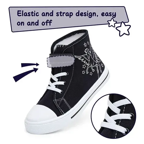 Kids Sneakers High-top Canvas Shoes Black Unincorn - KKOMFORME