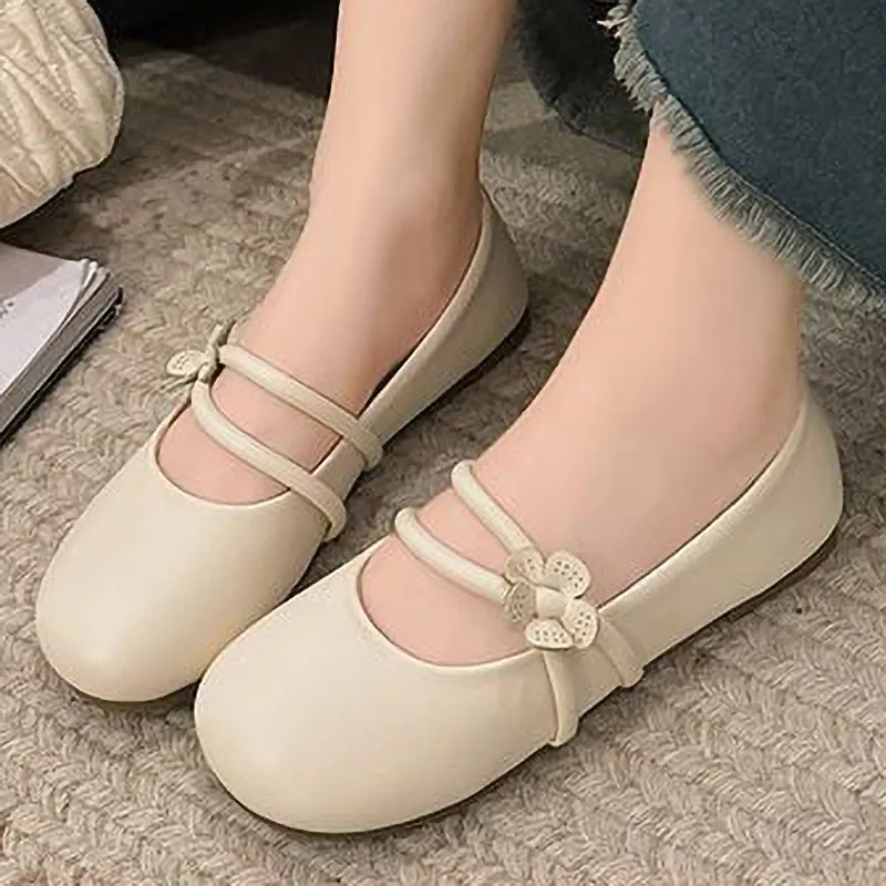 Lace-Up Flower-Decorated Soft-Soled Leather Shoes