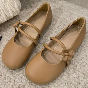 Lace-Up Flower-Decorated Soft-Soled Leather Shoes