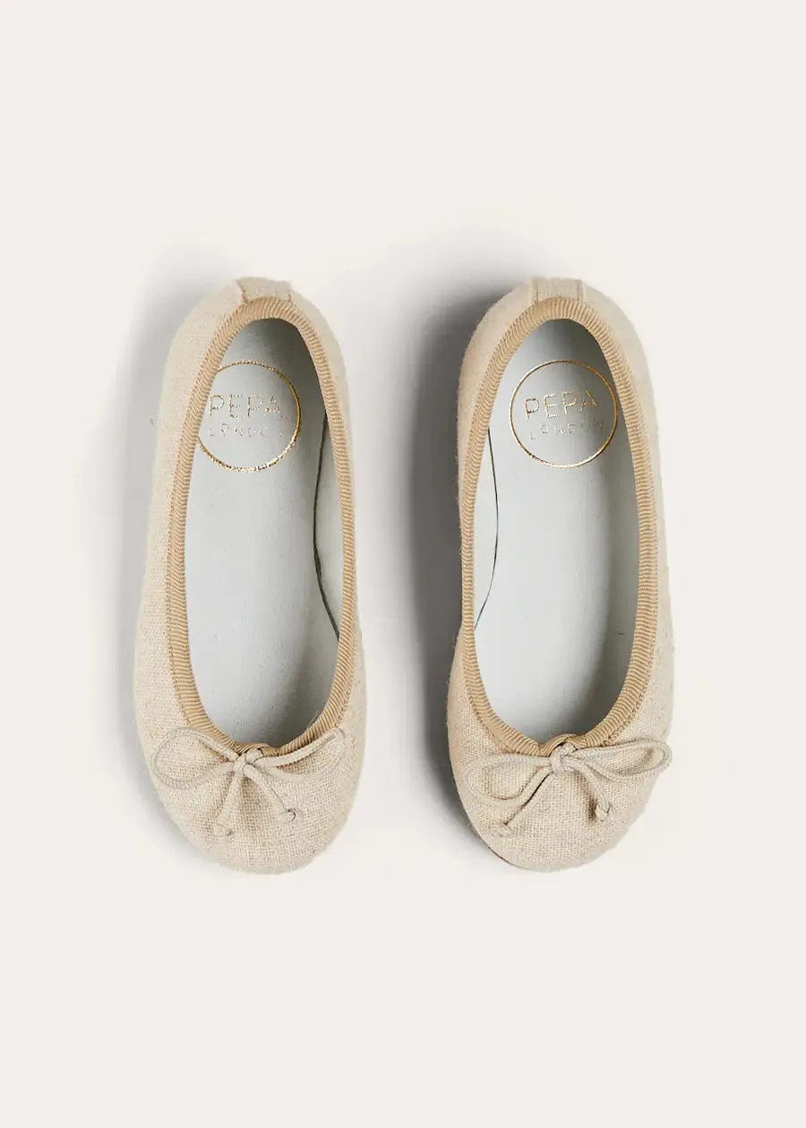 Linen Ballerina Shoes in Ivory (24-36EU)