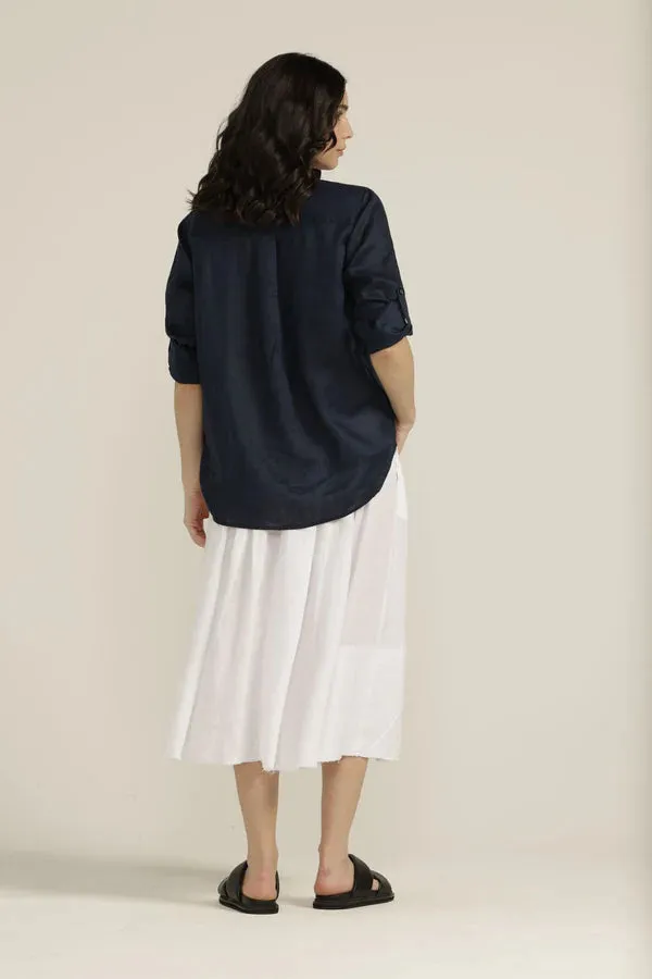 Linen Long Sleeve Pocket Shirt Navy