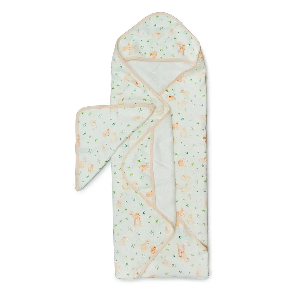 Loulou Lollipop Hooded Towel and Washcloth Set - Bunny Meadow